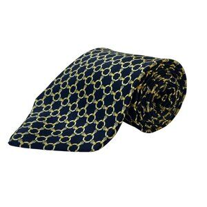 Crooks & Creed Mens Navy & Gold Silk Patterned Necktie Chain Print